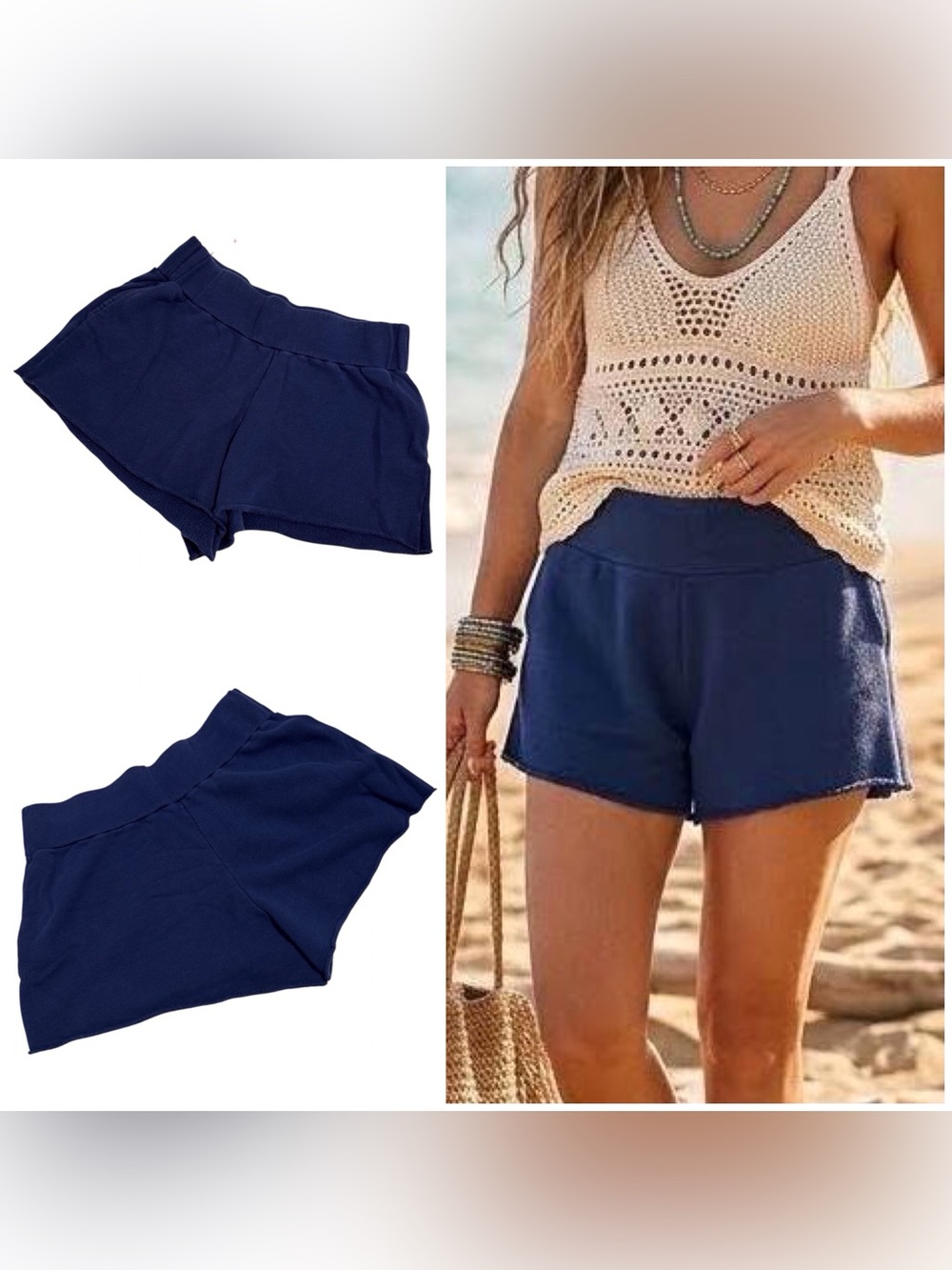 Intimately Free People French Terry Lounge Shorts 100% Cotton Navy Blue Large